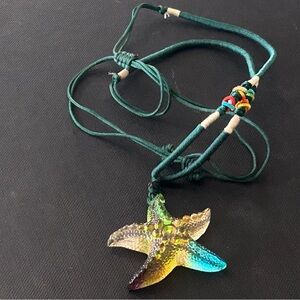 Handcrafted Liuli Art Glass Starfish Pendant Necklace /Adjustable Cord